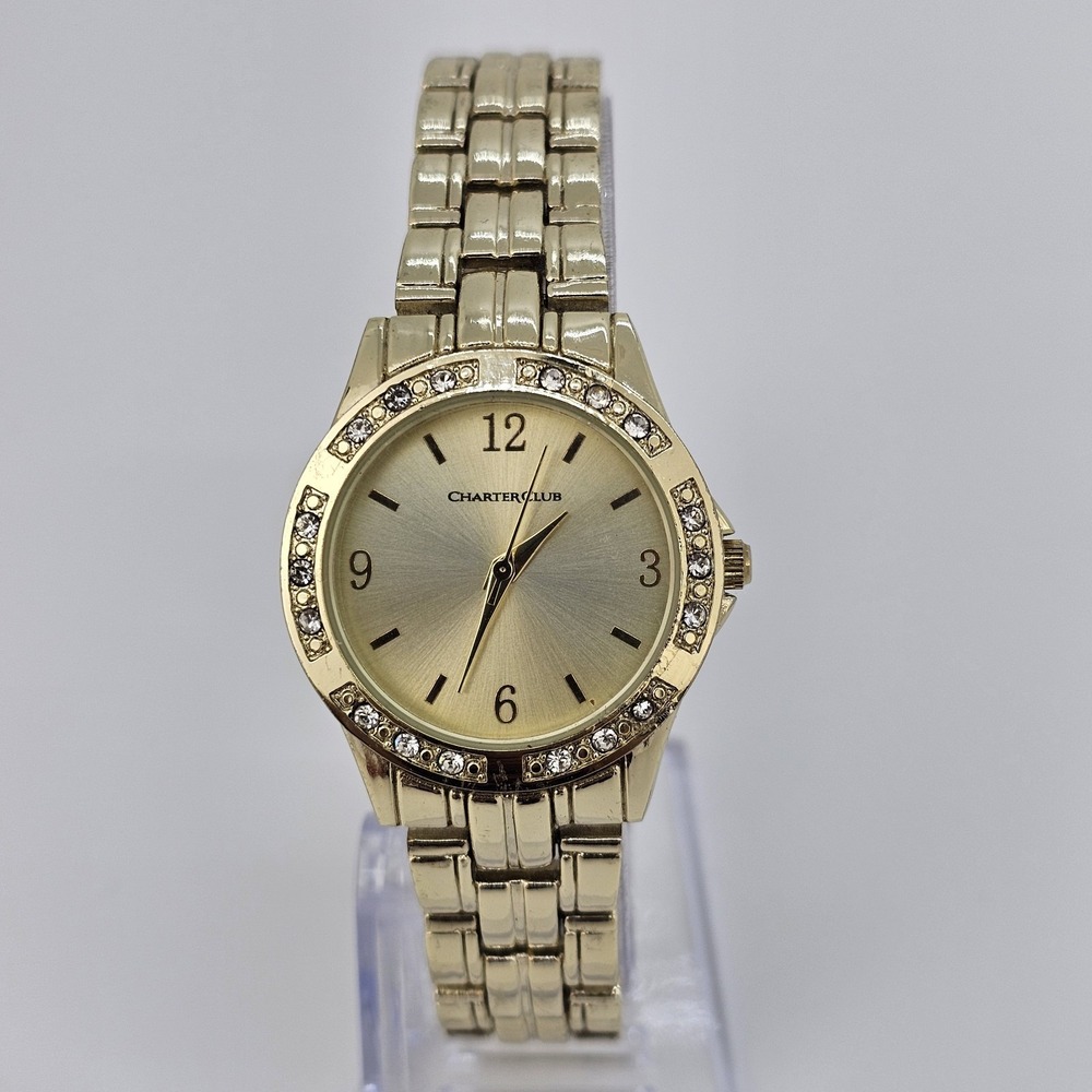 Charter Club Women's Watch 30MM Gold Dial Gold Bracelet Band 7" New Battery